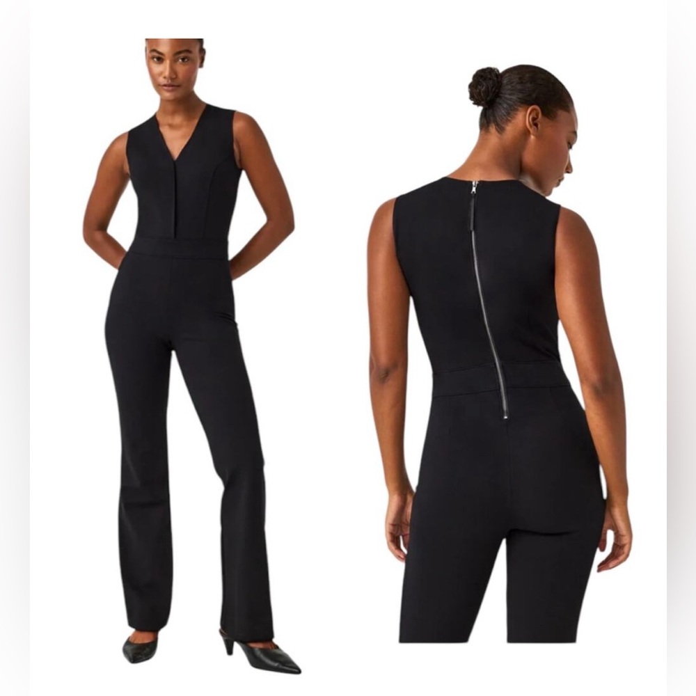 Spanx The Perfect Jumpsuit Black Sleeveless Shaping Tech Flare Size XS BNWT